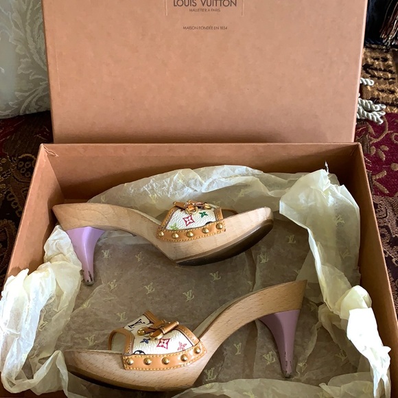 Authentic Louis Vuitton white multicolor mules - Picture 2 of 16